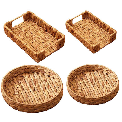 2pcs Rattan Fruit Tray Decorative Storage Trays Multipurpose Shelving Organizer - Square.