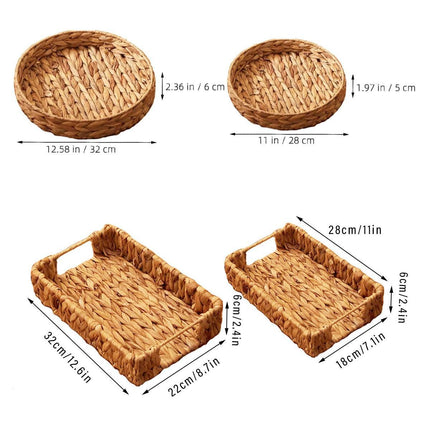 2pcs Rattan Fruit Tray Decorative Storage Trays Multipurpose Shelving Organizer - Square.