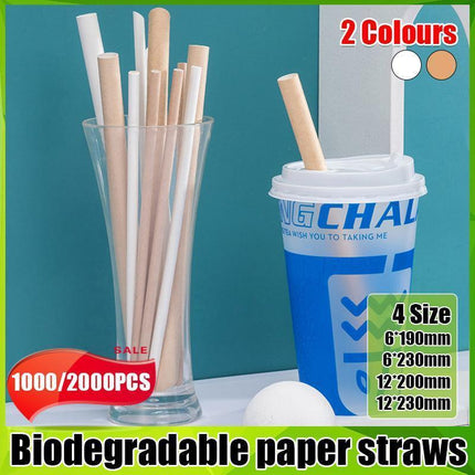 1000-2000pcs Colourful Paper Drinking Straws FOIL Metallic Party - Kraft-12*200mm 1000PCS.