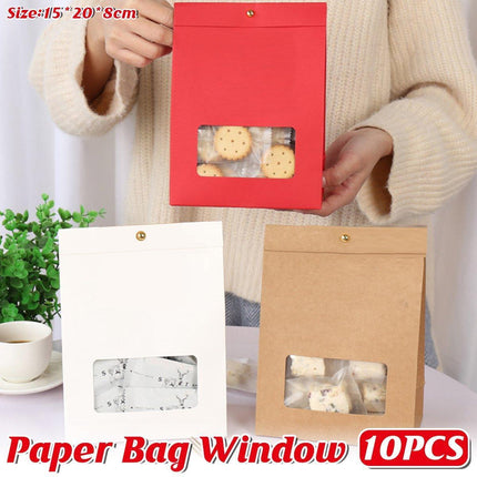 10PCS Snowflake Kraft Paper Candy Bag with Window Biscuit Self Standing Food Bag - Red.