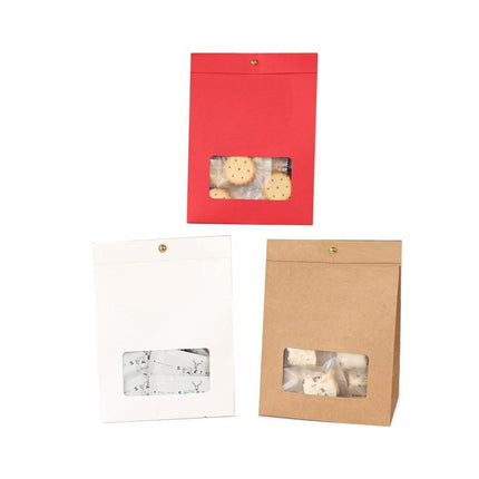 10PCS Snowflake Kraft Paper Candy Bag with Window Biscuit Self Standing Food Bag - Red.