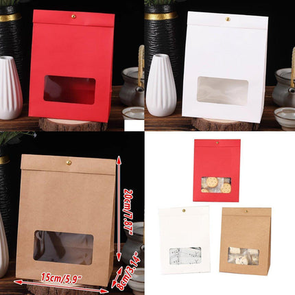 10PCS Snowflake Kraft Paper Candy Bag with Window Biscuit Self Standing Food Bag - Red.