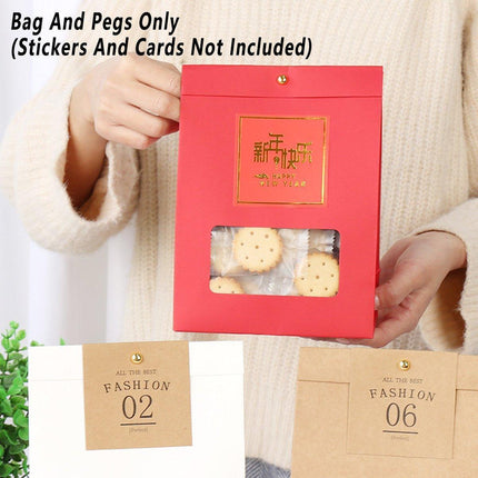 10PCS Snowflake Kraft Paper Candy Bag with Window Biscuit Self Standing Food Bag - Red.