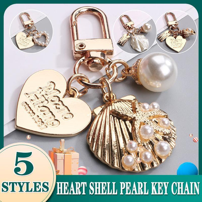Womens Cute Key Rings Shell Heart Pearl Shape Keychain Charm Bag Hanger Pendants - A.