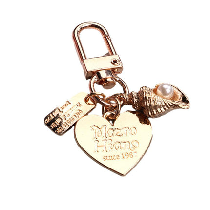 Womens Cute Key Rings Shell Heart Pearl Shape Keychain Charm Bag Hanger Pendants - A.