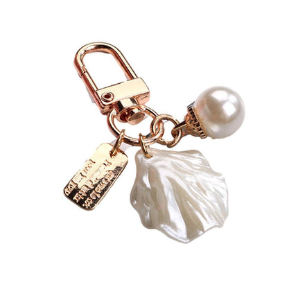 Womens Cute Key Rings Shell Heart Pearl Shape Keychain Charm Bag Hanger Pendants - A.