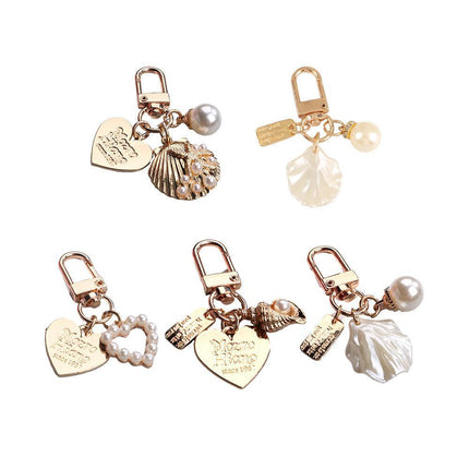 Womens Cute Key Rings Shell Heart Pearl Shape Keychain Charm Bag Hanger Pendants - 5.