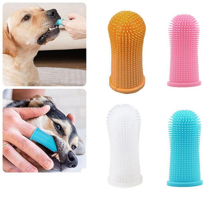 Premium Oral Care Dog Cat Toothbrush Finger Toothbrush Finger Silicone - Pink.