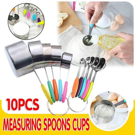 10 Piece Stainless Steel Measuring Cups and Spoons Set for Baking and Cooking.