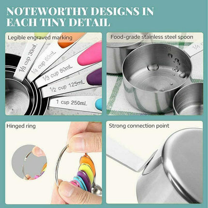 10 Piece Stainless Steel Measuring Cups and Spoons Set for Baking and Cooking.