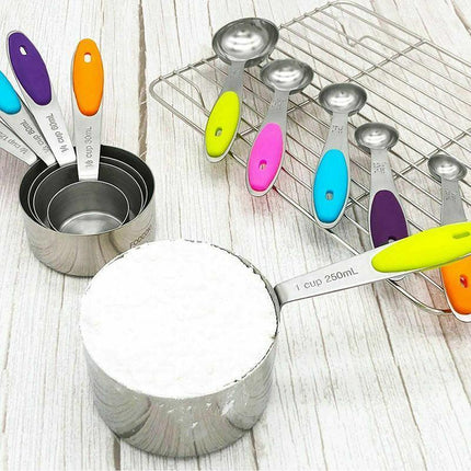 10 Piece Stainless Steel Measuring Cups and Spoons Set for Baking and Cooking.