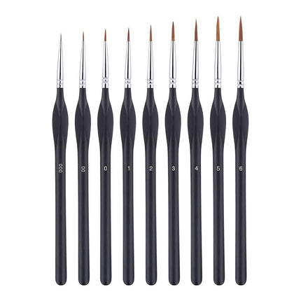 9PCS Fine Detail Paint Brush Set for Watercolour Gouache Acrylic Miniature Art.