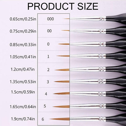 9PCS Fine Detail Paint Brush Set for Watercolour Gouache Acrylic Miniature Art.