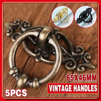 5PCS Vintage Handles Cabinet Drawer Cupboard Door Iron Knob Gold Pull - Black.
