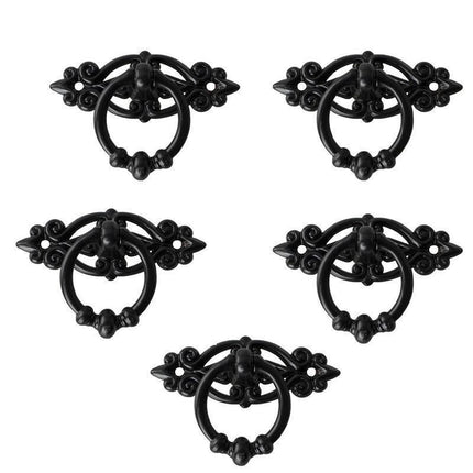 5PCS Vintage Handles Cabinet Drawer Cupboard Door Iron Knob Gold Pull - Black.