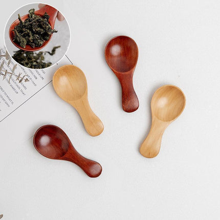 5PCS Mini Wooden Spoons Natural Wood Spice Condiment Dessert Scoops - Beige.