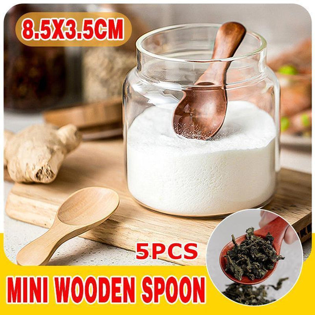 5PCS Mini Wooden Spoons Natural Wood Spice Condiment Dessert Scoops - Red.