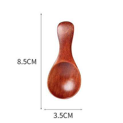5PCS Mini Wooden Spoons Natural Wood Spice Condiment Dessert Scoops - Red.