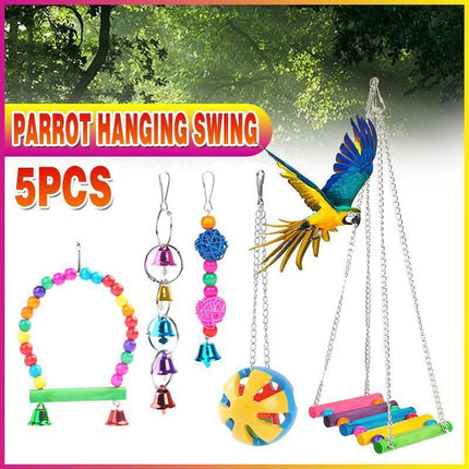5PCS Hanging Parrot Toys Set with Swings and Ladders for Budgies Cockatiels Cages.