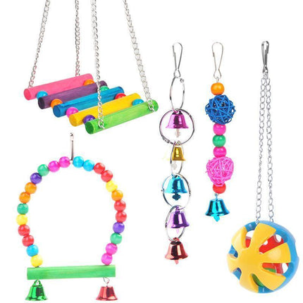 5PCS Hanging Parrot Toys Set with Swings and Ladders for Budgies Cockatiels Cages.