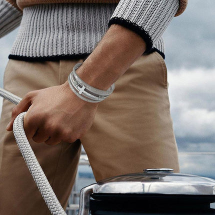 Men Cross Bracelet Multi-Layer Leather Wristband Stainless Steel Stylish Gift - Coffee.