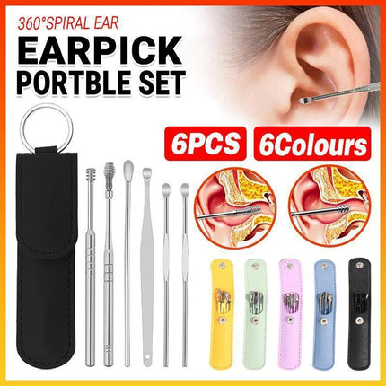 6Pcs Earpick Ear Wax Curette Ear Cleaner Remover Spoon Ear Cleaning Tool Kit - Purple.