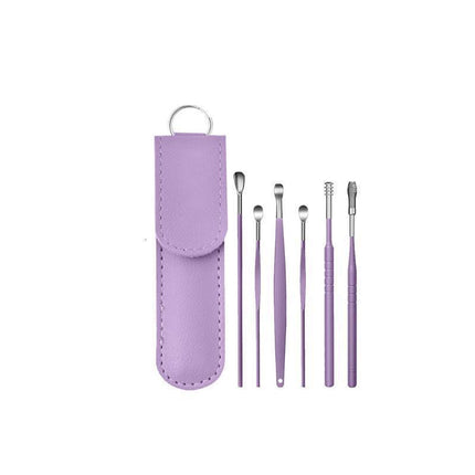 6Pcs Earpick Ear Wax Curette Ear Cleaner Remover Spoon Ear Cleaning Tool Kit - Purple.