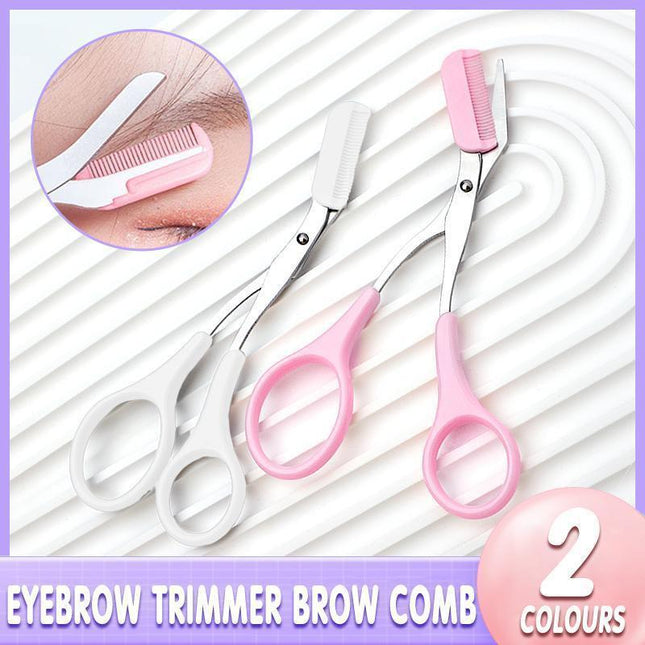 Eyebrow Trimmer Grooming Scissors Eyelash Thinning Shears Comb Brow Shaping Tool - Pink.