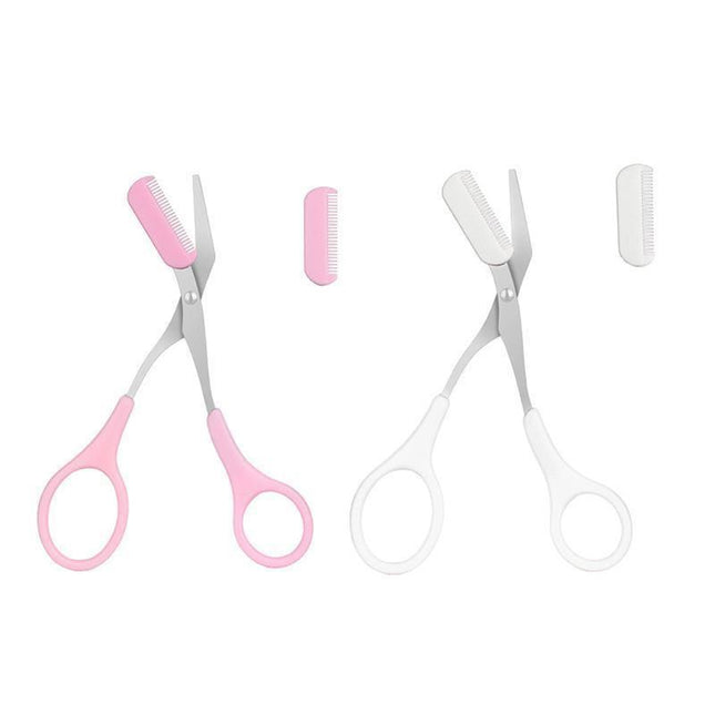 Eyebrow Trimmer Grooming Scissors Eyelash Thinning Shears Comb Brow Shaping Tool - Pink.