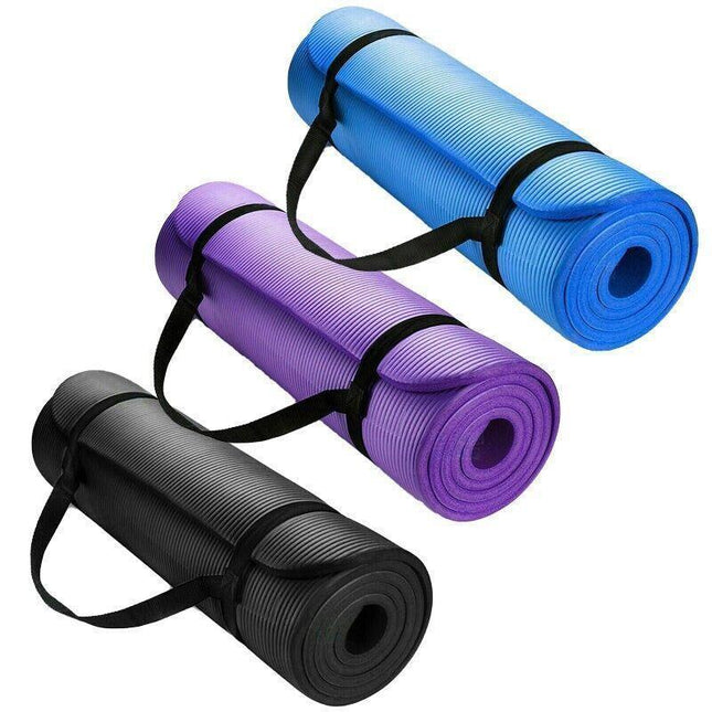 15mm Thick Yoga Mat Pad NBR Nonslip Exercise Fitness Pilate Gym Durable - Black.