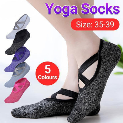 Yoga Socks Non Slip Pilates Ballet Grip Socks for Women Gym Fitness - Black.