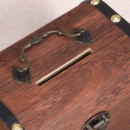 Wooden Treasure Chest Retro Money Storage Box Case Coin Piggy Bank Organizer.