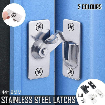 90 Degree Sliding Door Lock Hasp - Stainless Steel Corner Latch - Silver-2PCS.