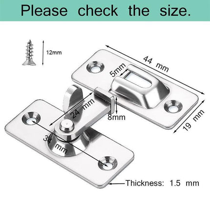 90 Degree Sliding Door Lock Hasp - Stainless Steel Corner Latch - Silver-2PCS.