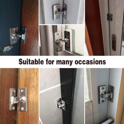 90 Degree Sliding Door Lock Hasp - Stainless Steel Corner Latch - Silver-2PCS.