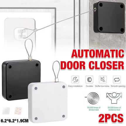 2x Punch-free Automatic Door Closer Sensor Auto for Home Kitchen Door Security - White.
