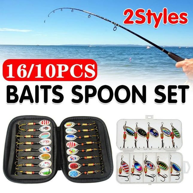 10/16PCS Fishing Lure Spinners Baits Spoon Set with Tackle Bag Trout Bass Tackle - A(16PCS).