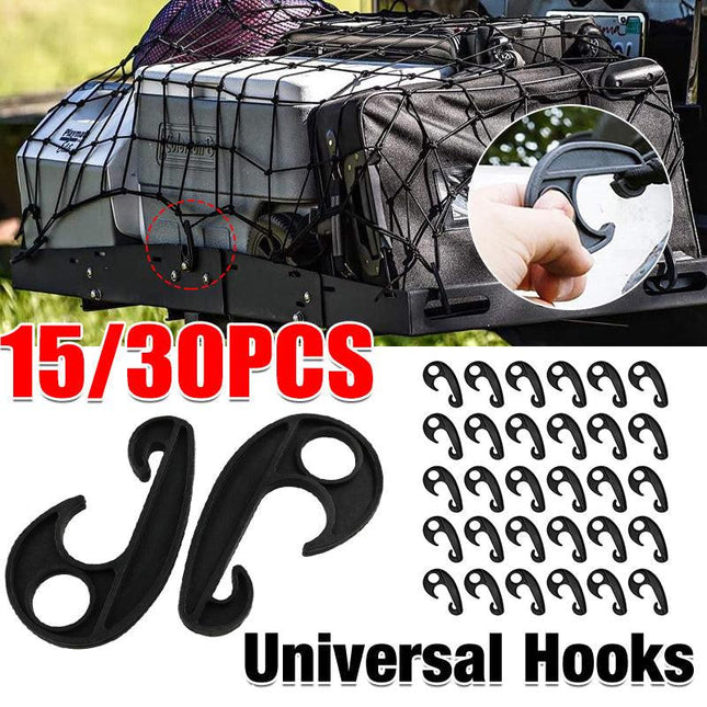 15/30pcs Heavy Duty Luggage Net Hooks Cargo Tie Down Straps Bungee Cord Clips - 15PCS.