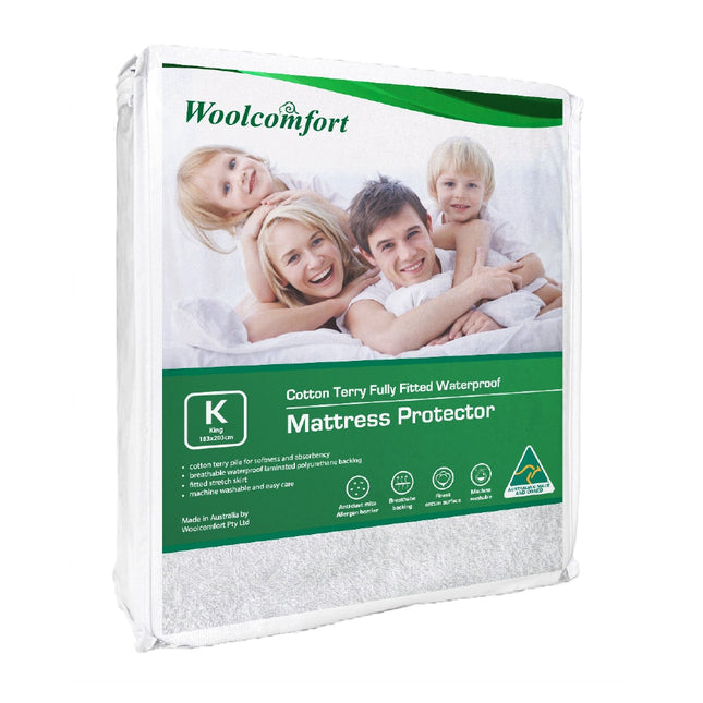 Woolcomfort Cotton Terry Fully Fitted Waterproof Mattress Protector King Size.