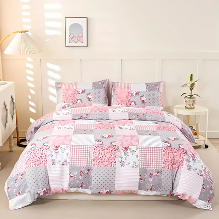 Dreamfields - Soft Pink Plaid Quilt Cover Set - (3pcs, Super King Size).