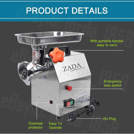 1.63HP Commercial Meat Mincer- Electric Grinder & Sausage Maker Filler 1200W.