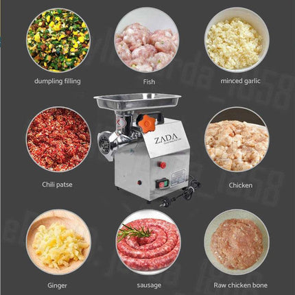 1.63HP Commercial Meat Mincer- Electric Grinder & Sausage Maker Filler 1200W.