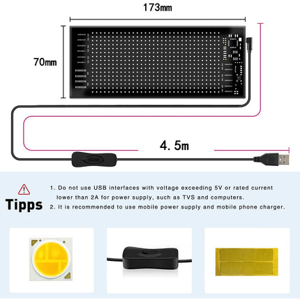 Programmable LED Matrix Panel Flexible Screen IP65 with APP Control 70*173mm.