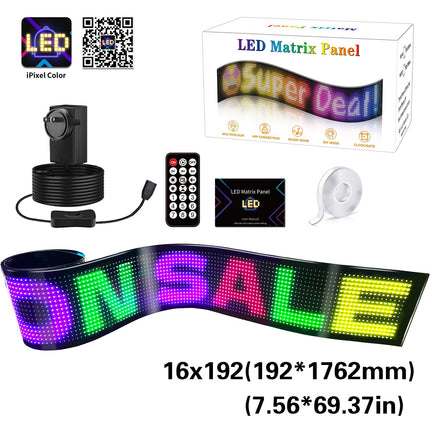 Programmable LED Matrix Panel Flexible Screen IP65 with APP Control 192*1762mm.