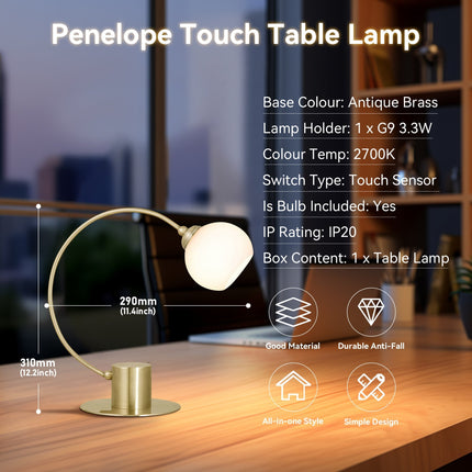 Penelope Touch Table Lamp - Antique Brass.
