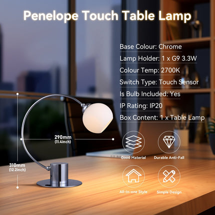 Penelope Touch Table Lamp - Chrome.