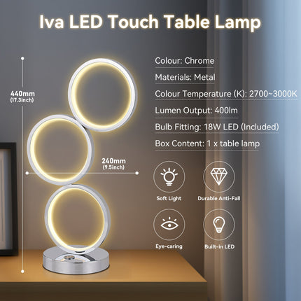 Iva LED Touch Table Lamp - Rose Gold/Chrome.