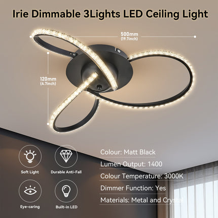 Irie Dimmable 3 Lights LED Ceiling Light - Black.