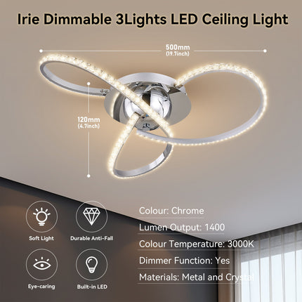 Irie Dimmable 3 Lights LED Ceiling Light - Chrome.
