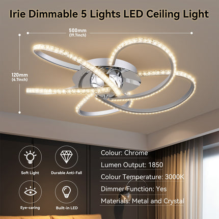 Irie Dimmable 5 Lights LED Ceiling Light - Chrome.